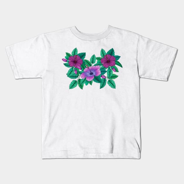 Colorful hibiscus flowers Kids T-Shirt by Ieva Li ART